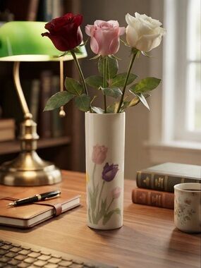 FTDA 80s tulip vase / vintage porcelain tulip oval vase